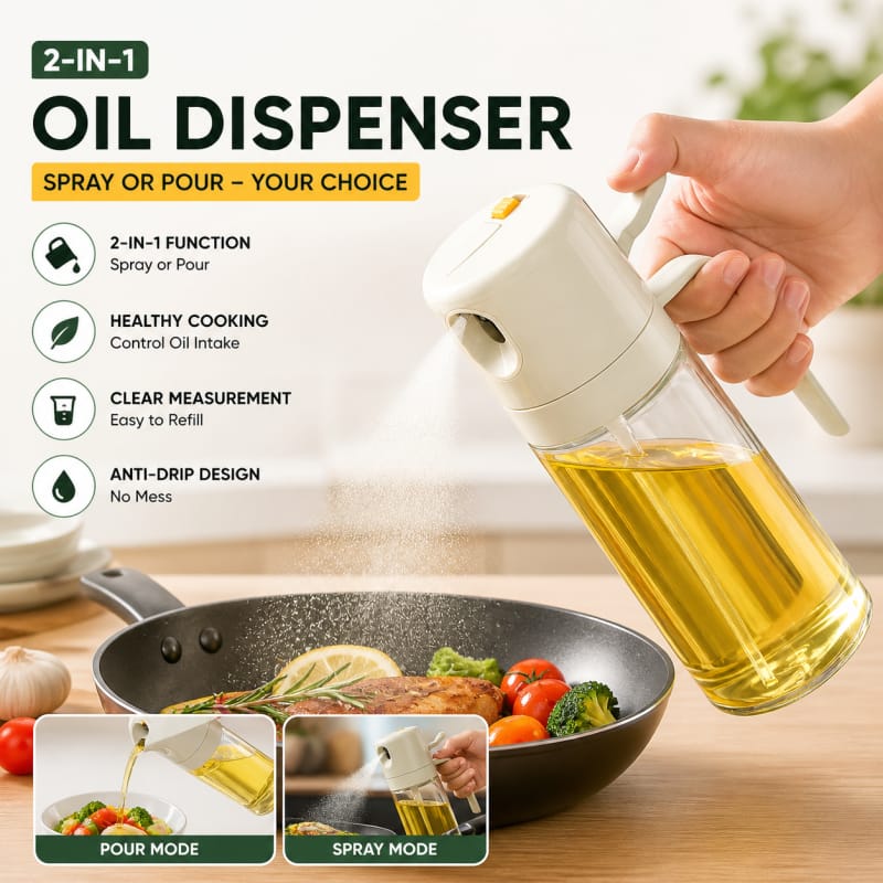 2 In 1 Oil Spray Jug Oil Dispenser Bottle With Fine Mist Sprayer For Cooking, Air Fryer, BBQ And Salad Dressing